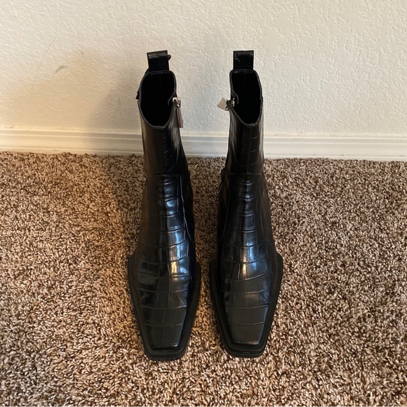 ZARA Black Croco Embossed Faux Leather Ankle Women’s Boots Sz US 8-8.5M (39EU) - Picture 5 of 15